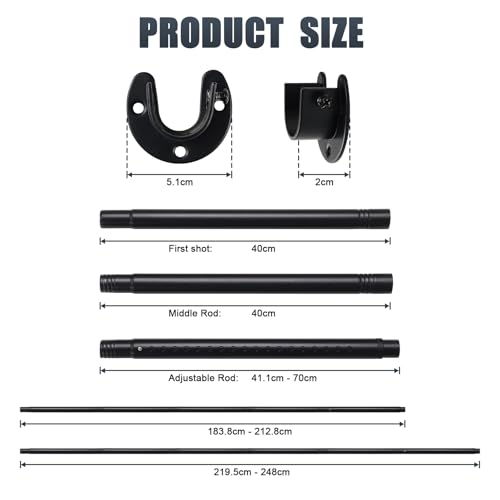 Miniatura 5 de Barras De Armario Para Colgar Ropa, Barra De Metal Ajustable De 40 A 212cm, Barra De Armario Extensible Resistente, Barra Retráctil De 1.1 Pulgadas De Diámetro Para Armarios, Lavandería, Rv, Color