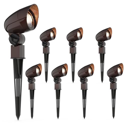 GOODSMANN Low Voltage Landscape Lighting Floodlight & Spotlight 3W LED 3600K Warm White 8PK Kit 12V AC Outdoor Tree Lights Outside Hardwired Lighting Up Light with Metal Stake Cable Connectors