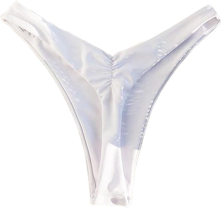 YELAIVP Women's Ruched Back Bikini Bottoms High Cut Bathing Suit Bottoms Cheeky Thong Swimsuit Bottom