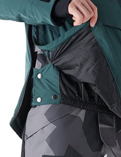 Foto von kirnusino Herren Skijacke Schneemantel für Herren Windbreaker Wasserdicht Kapuze mit Schulterpass-Kartenfach Winddicht Warm Winter, Seal&Pocket-Green, L