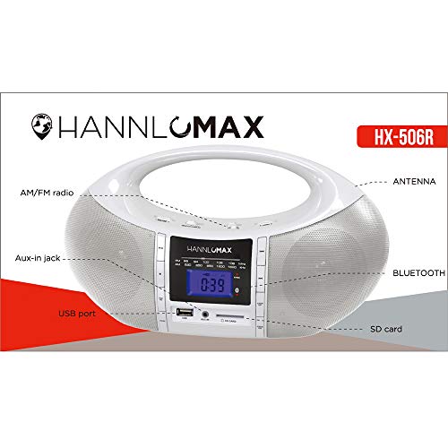 HANNLOMAX HX-506R Portable AM/FM Radio, Bluetooth, USB/SD Slot for MP3 Playback, Aux-in, AC/DC Dual Power Source (White) - Thumbnail 4