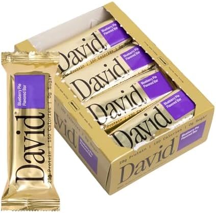 David Blueberry Pie Flavored Protein Bars | 28g Protein | 12 Pack | 0g Sugar | Low Carb & Gluten Free High Protein Bars | High Protein Snack Bars for Post Workout, Travel & On-the-Go Snacking