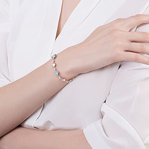 Carleen Opal Bracelet Sterling Silver White October Birthstone Bracelet for Women Heart Shape Station Tennis Bracelet Gemstone Jewelry Gifts for Wife Mom - Image 4