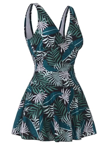Ecupper Damen Bauchweg Badekleid Einteiler Mit Bein & Brustpolster L