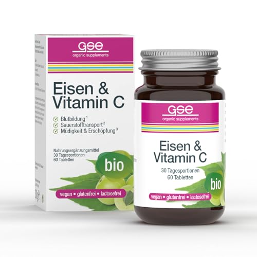 GSE Eisen & Vitamin C Complex Tabletten, 60 Stück, Vitamin C in Bio-Qualität aus dem Curryblatt, 100% vegan und ohne Zusatzstoffe