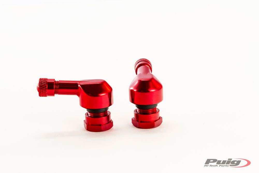 Puig 8100R Valvole ruota in alluminio lavorato anodizzato con design funzionale per facilitare il gonfiaggio e personalizzare l’estetica, Rosso