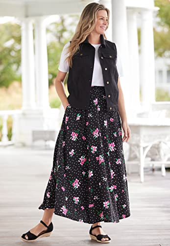 Woman Within Women's Plus Size Pull-On Elastic Waist Soft Maxi Skirt - 18 W, Black Confetti Floral #TOP4