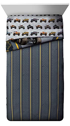 Image of Jay franco Monster Jam MJ Life 4 Piece Twin Bed Set-Includes Reversible Comforter&Sheet Set-Bedding Features Grave Digger, Max-D, Megalodon-Super Soft Microfiber-(Official Monster Jam Product)