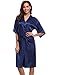 Produktbild Aibrou Damen Satin Morgenmantel Kimono Lang Bademantel Schlafanzug Negligee Nachthemd Nachtwäsche Unterwäsche V Ausschnitt Mit Gürtel, Gr. M, Farbe: Dunkelblau