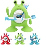 COCOBURI Kids Toothbrush Holder Little Monster Cartoon Green Toothbrush Holder Kids Silicone Toot...