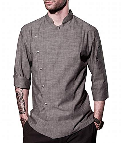 XINFU Men's Chef 3 / 4 Sleeved Korean Cuisine Restaurant Snaps Chef's Work Coat, Gray, Small