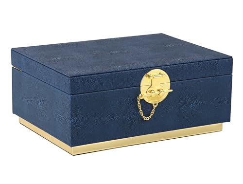 HofferRuffer Elegant Faux Leather Decorative Box, Storage Jewelry Box Organizer, Large Dresser Cosmetic Organizer Holder, Classic Jewelry Accessory Organizer, 11x8x4.8 inches (Blue)