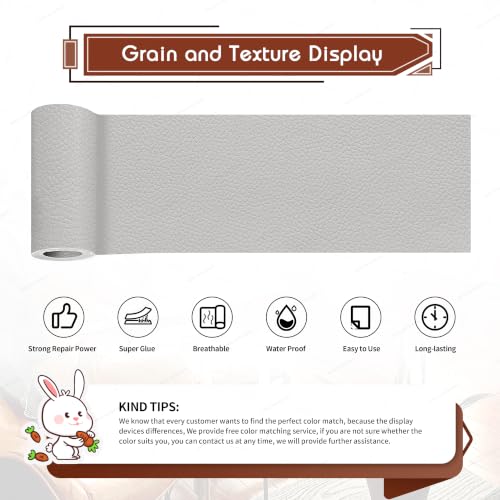 KING MOUNTAIN Leather Repair Patch,4 x 63 Inches self Adhesive Leather Repair Tape for Damaged Leather Furniture, Sofa Seating,Car Seats, Leather Goods(Light Grey) by KING MOUNTAIN - Used condition - Image 4