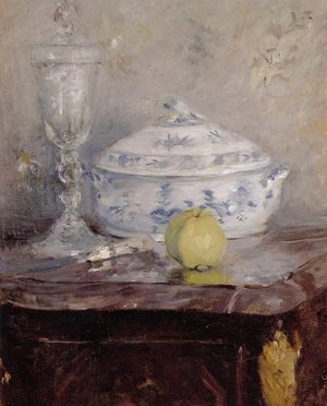 Peinture à l'huile Berthe Morisot Tureen and Apple 1877 tableau impressionniste 12x16