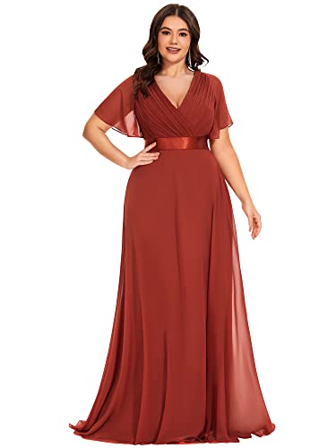 Image of Ever-Pretty Women's Chiffon Formal Evening Dresses for Curvy Women V-Neck Plus Size Floor Length Bridesmaid Dress