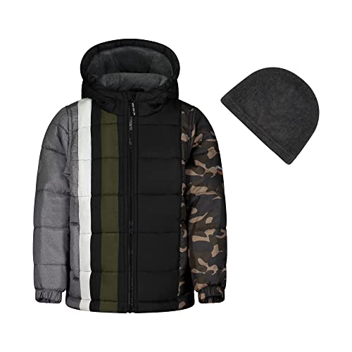 Image of LONDON FOG Boys' Toddler Color Blocked Winter Puffer Jacket with Hat