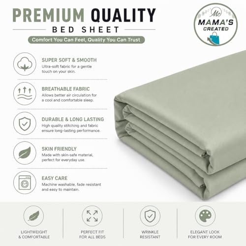 Image of King Size Bed Sheet - 600 Thread Count Single Flat Sheet Only - Long Staple Egyptian Cotton Top Sheet Wrinkle & Fade Resistant - Sage