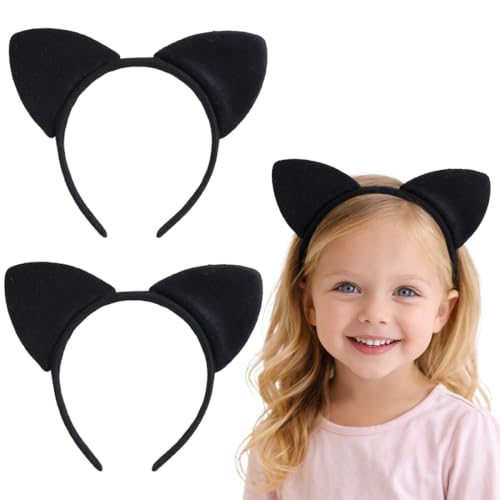 2 Pcs Bandeau Oreilles de Chat, Serre-tête de Chat, Cheveux pour Fille, pour Halloween Cosplay Carnaval Mascarade
