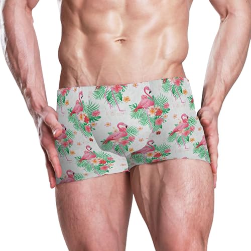 Pink Flamingo Flower Mens Swim Trunk Swimwear Bathing Suit Swim Brief Square Leg Board Short S B04043292