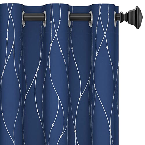 Blackout Curtains 84 Inch Length 2 Panels Set,Bedroom Curtains Sliver Wave Line Room Darkening Curtains Thermal Insulated Drapes for Bedroom(W50 x L84 2 Panels, Navy)