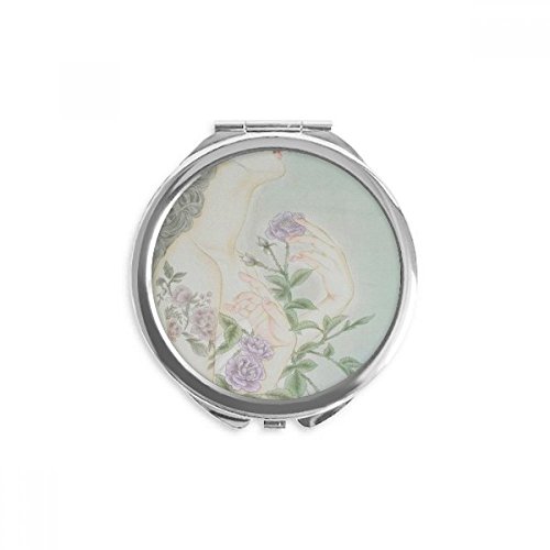 Miroir rond maquillage de poche chinois avec peinture de fleur pourpre