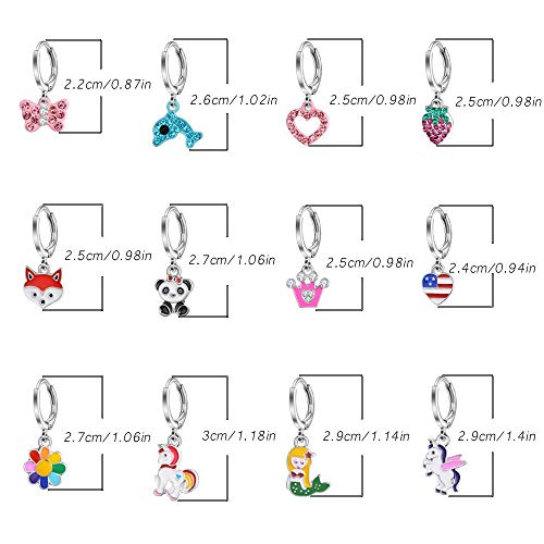 Aganippe 12 Pairs Hypoallergenic Dangle Hoop Earrings Cute Multiple Colour Fox Flower Flag Dangle Hoop Earrings For Little Girls And Women #TOP7