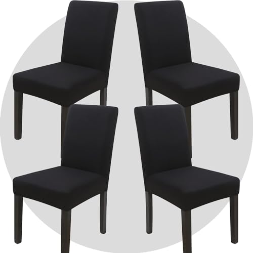 DLMWELL Stretch Chair Covers Slipcovers Set of 4 Black Stretchable Dining Chair Slipcover Washable Removable for Kitchen,Hotel,Restaurant