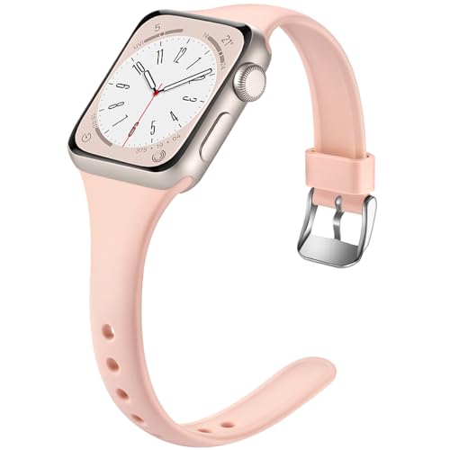 Image of Laffav Compatible with Apple Watch Bands for Women 40mm 38mm 41mm 44mm 42mm 45mm 46mm 49mm, Soft Silicone Narrow Slim Thin Sport Replacement Strap for iWatch Bands Series 11 10 9 8 7 6 5 4 3 SE3 /2 /1
