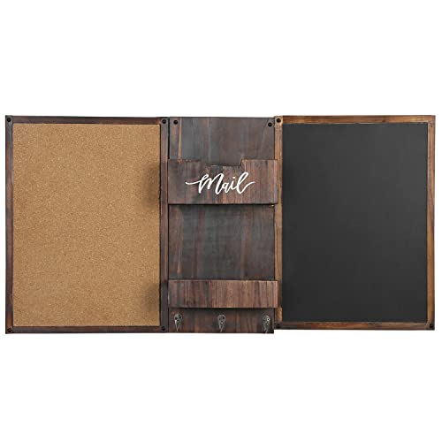 Mygift Rustic Burnt Wood Command Center Wall Organization Set With Chalkboard, Bulletin Cork Board, Mail Slot, Caddy Tray And 3 Key Holder Hooks #TOP4