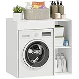 HOMCOM Meuble Machine à Laver, Armoire Machine a Laver et sèche-Linge avec 2 Compartiments Ouverts et Large Plateau, Meuble de Salle de Bain et buanderie, 96 x 60 x 90,5 cm, Blanc