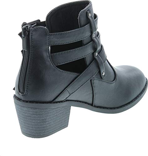 Forever Link Eury-1 Women's Fashion Round Toe Buckles Low Heel Ankle Booties Shoes,Black,8.5 #TOP24