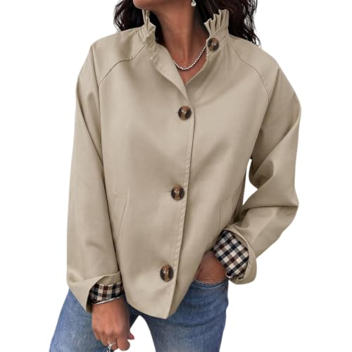 Cropped Trench Coat for Women Ruffle Trench Coat Single Breasted Jackets - image 2