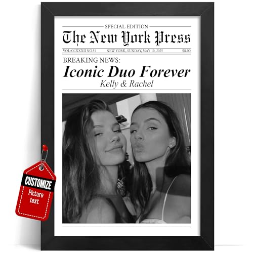 VICILO Custom Newspaper Trendy Vintage New York News with Photo, Friendship Unframed or Framed Wall Art, Retro Bestie Birthday, Personalized Best Friends Poster, Modern Girly Room Decor Canvas, Iconic Duo Forever Print