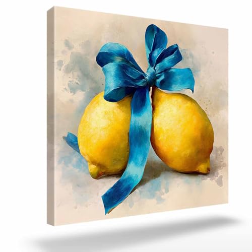 Bowknot Lemon Canvas Wall Art for Living Room, 24x24in, Watercolor
