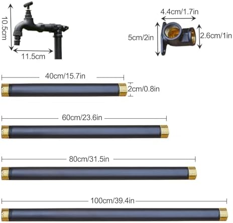 Freestanding Outdoor Water Column with Faucet - Anti-Freeze Vertical Hydrant for Garden Irrigation, Floor Mount Yard Water Pipe (Black, 40cm/15.7in)