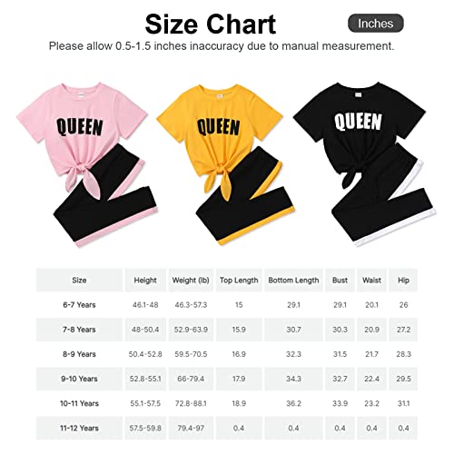 Patpat 2Pcs Girls Clothes Toddler Girl Letter Print Bowknot Tee And Colorblock Elasticized Leggings Set, Yellow, 7-8 Years #TOP3