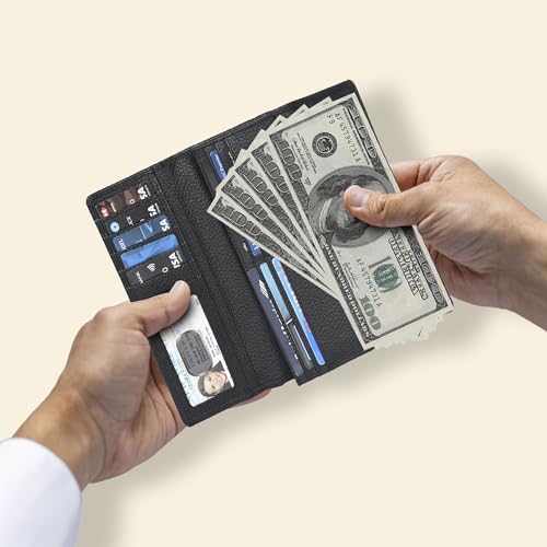 Image of Real Leather Women Wallet Leather with RFID Blocking -Trifold Card Holder Designer Ladies Clutch with ID Window Wallets, black, Small, Cfh12