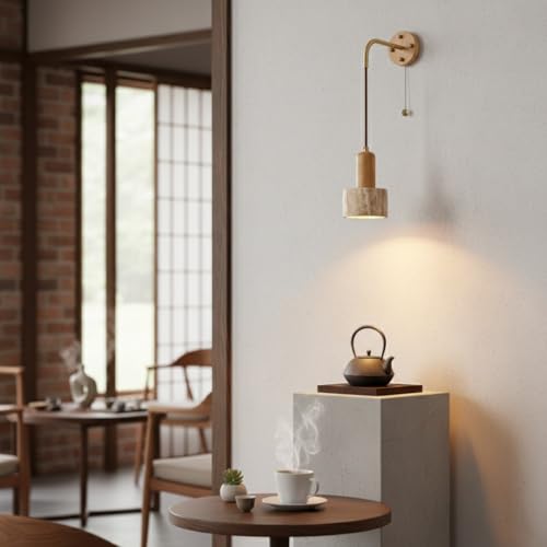 Lámpara de travertino para evitar la fatiga visual, aplique de pared nórdico con madera 3