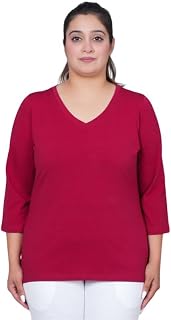 Mlada V-Neck Cotton 3/4th Sleeves Tshirt for Women | Stretchable Regualr Fit Solid Cotton Tshirts | Casual 3/4th Sleeves T... Price In India