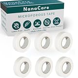 NanaCare Nastro chirurgico microporoso, 1,25 cm x 10 m, 6 rotoli di nastro chirurgico microporoso, adatto per pelli sensibili (1,25 cm)