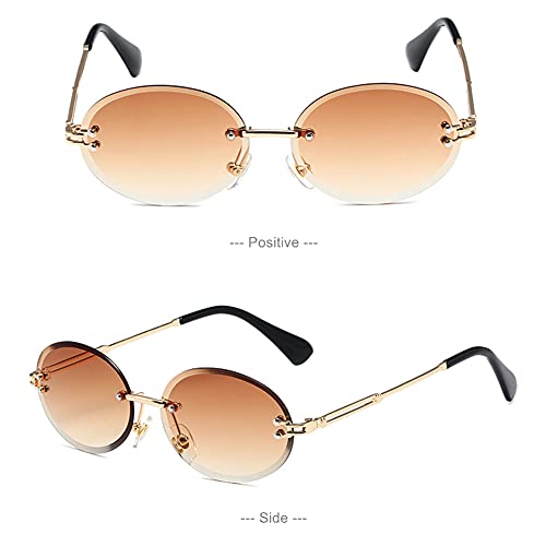 Image of LASPOR Retro Oval Sunglasses for Women Men Fashion Vintage Gold Metal Frameless Rimless Glasses Tinted Lens UV400 Protection