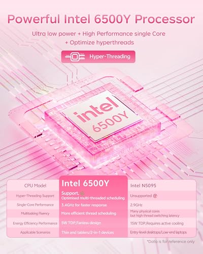 Image of 2026 Pink Laptop, Pentium Gold 6500Y Processor(Up to 3.4 GHz),8GB RAM 256GB SSD,15.6 Inch FHD IPS Display, 5000mAh Battery,Type-C (Inches, 15.6, GB, 8, GB, 256)