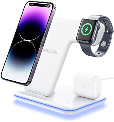 Intoval Wireless Charger, 3 in 1 Charger for iPhone/iWatch/Airpods, Qi-Certified Charging Station for iPhone 14/13/12/11/Pro/Max/XS/Max/XR/XS/X, iWatch 7/6/SE/5/4/3/2, Airpods Pro/3/2/1 (Z5,White)