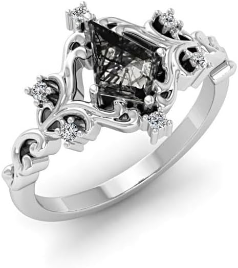 Unique Kite Shaped Black Rutilated Quartz Natural Gemstone 925 Sterling Silver Ring For Her
