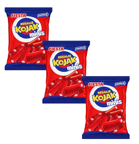 Pack 3 Bolsas Kojak Minis Ácidos 80g – Chuches Rellenas Sabor Fresa | Golosinas Fiesta | Regaliz Ácido Mini | 240g Total - Pack Laborawi