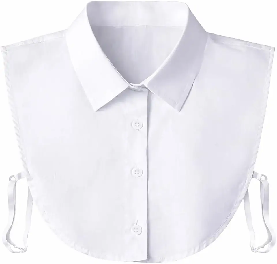 Gola Falsa Feminina Destacável Branca em Algodão - Colarinho Social Removível com Ajuste Lateral, Meia Camisa Fake para usar com Suéter, Vestido, Uniforme e Blusa