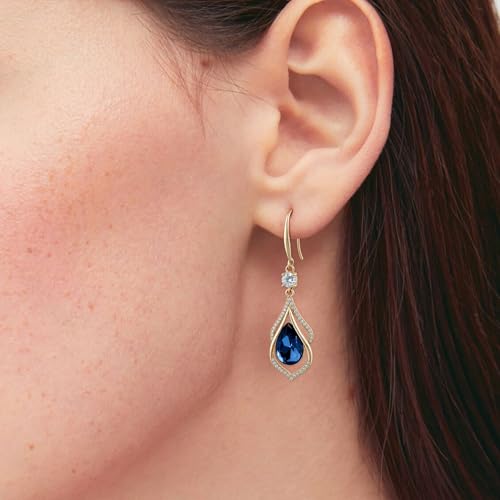 Gold Sapphire Dangle Earrings for Women Teardrop Birthstone Zirconia Earrings Royal Blue Sparkle Rhinestone Crystal Jewelry4