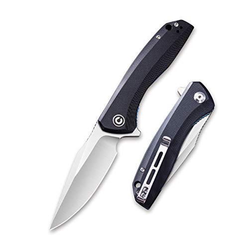 CIVIVI Liner Lock Folding Knife Baklash 3.5" Satin Drop Point Blade G10 Handles, Reversible Pocket Clip C801C (Black)
