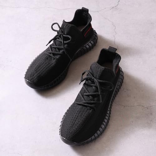 Image of Men's Black Sports Running Shoes | Lightweight Breathable Mesh Sneakers | Lace-Up Casual Walking & Gym Shoes | Anti-Slip Sole Comfortable Footwear for Men.