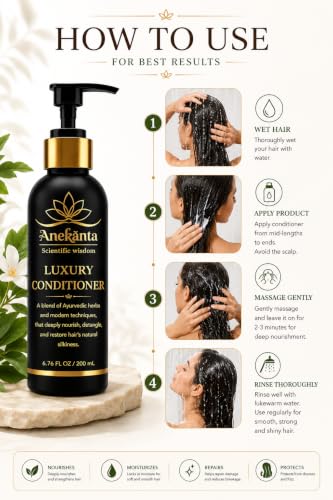 Image of Anekanta Luxury Keratin Protein Conditioner for Dry, Frizzy & Damaged Hair | Sulfate Free Hair Conditioner with Triple Protein Complex, 13 Ayurvedic Herbs, Deep Nourishment, Frizz Control & Damage Repair | Salon Quality | 200 ml